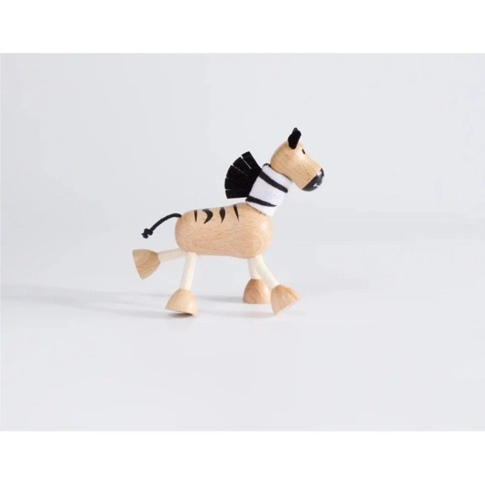 ANAMALZ Zebra‎ Set of 2 Posable Toy Natural Wood Rope Beige Baby Eco Sustainable